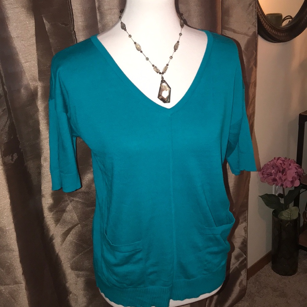 Cable & Gauge Woven Short Sleeve Knit Top Size Small